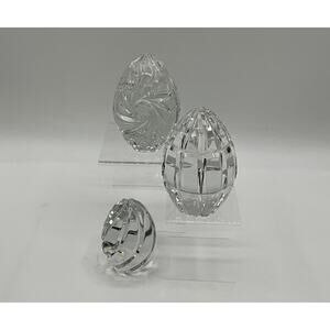 Set/3 VTG Clear Cut Glass & Crystal Egg Paperweights Sculptures Figurines GOOD